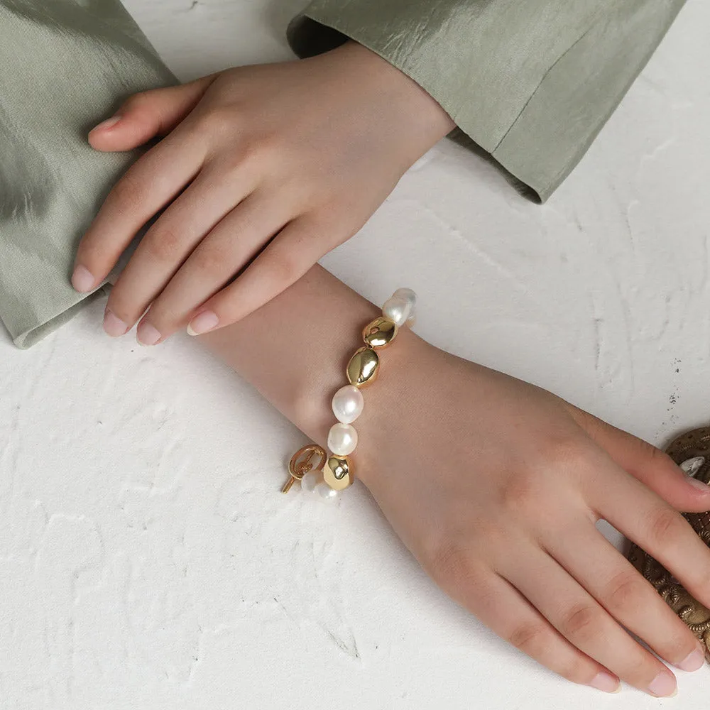 Vintage Gold Bead Baroque Pearl Bracelet