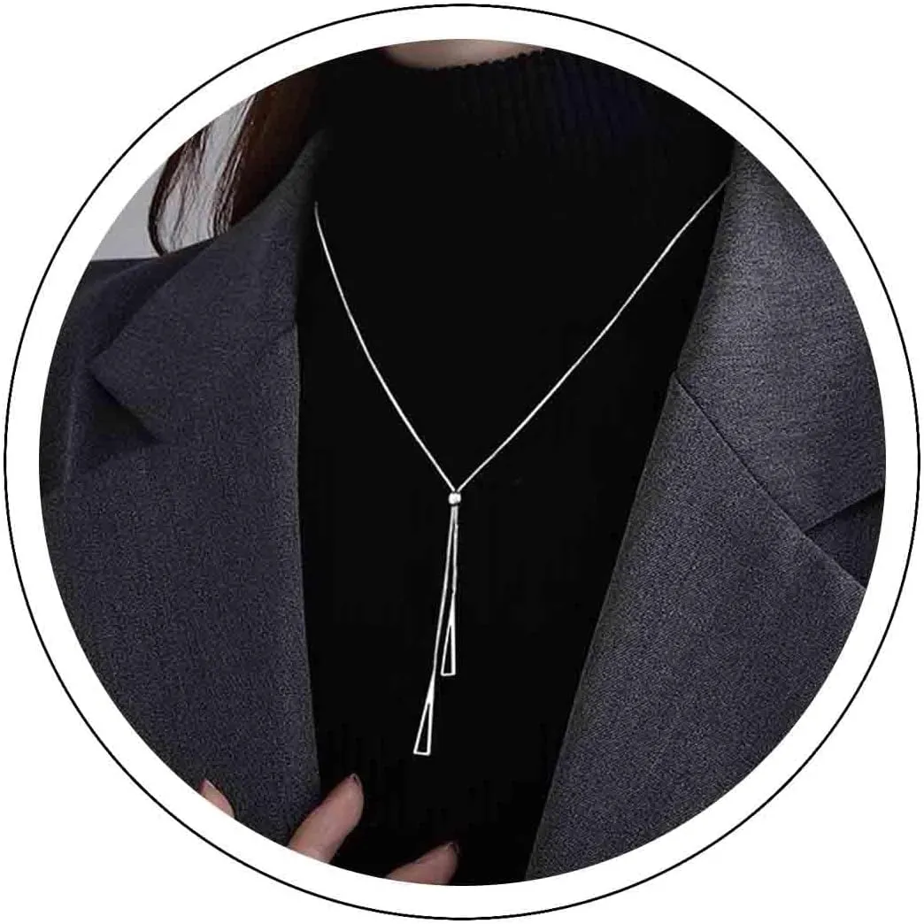 Vintage Hollow Triangle Y Lariat Necklace Silver Y Necklaces Geometric Y Drop Necklaces Long Tassel Necklace Chain Jewelry for Women