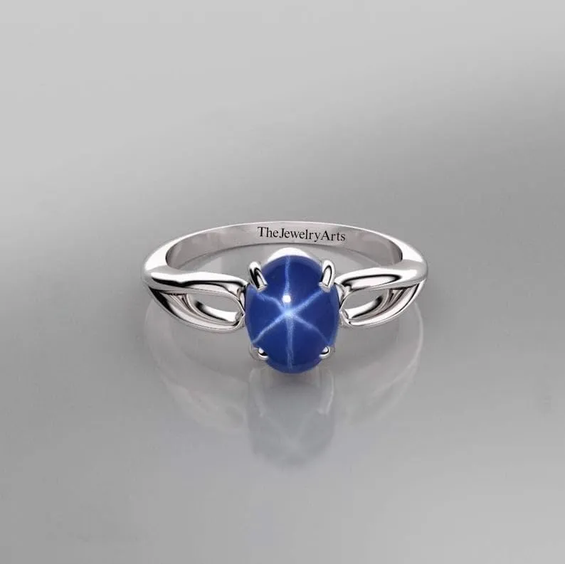 Vintage Lindy Star Engagement Ring for Women  Blue Star Sapphire in 925 Sterling Silver, Promise Ring