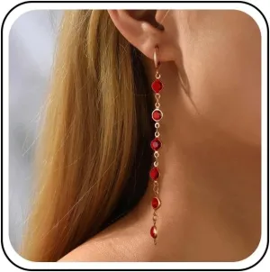 Vintage Long Ruby Dangle Earrings Gold Ruby Bead Earrings Red Crystal Drop Earrings Ruby Huggie Hoop Earrings Red Birthstone Earrings Jewelry for Women