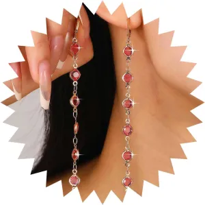 Vintage Long Ruby Dangle Earrings Gold Ruby Bead Earrings Red Crystal Drop Earrings Ruby Huggie Hoop Earrings Red Birthstone Earrings Jewelry for Women
