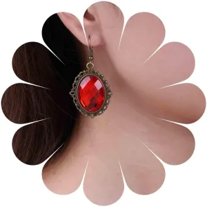 Vintage Oval Ruby Dangle Earrings Red Rhinestone Earrings Ruby Crystal Drop Earrings Victorian Ruby Gemstone Earring Jewelry for Women