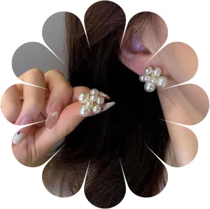 Vintage Pearl Flower Earrings Boho Pearl Stud Earrings Pearl Flower Earrings Pearl Statement Stud Earrings for Women