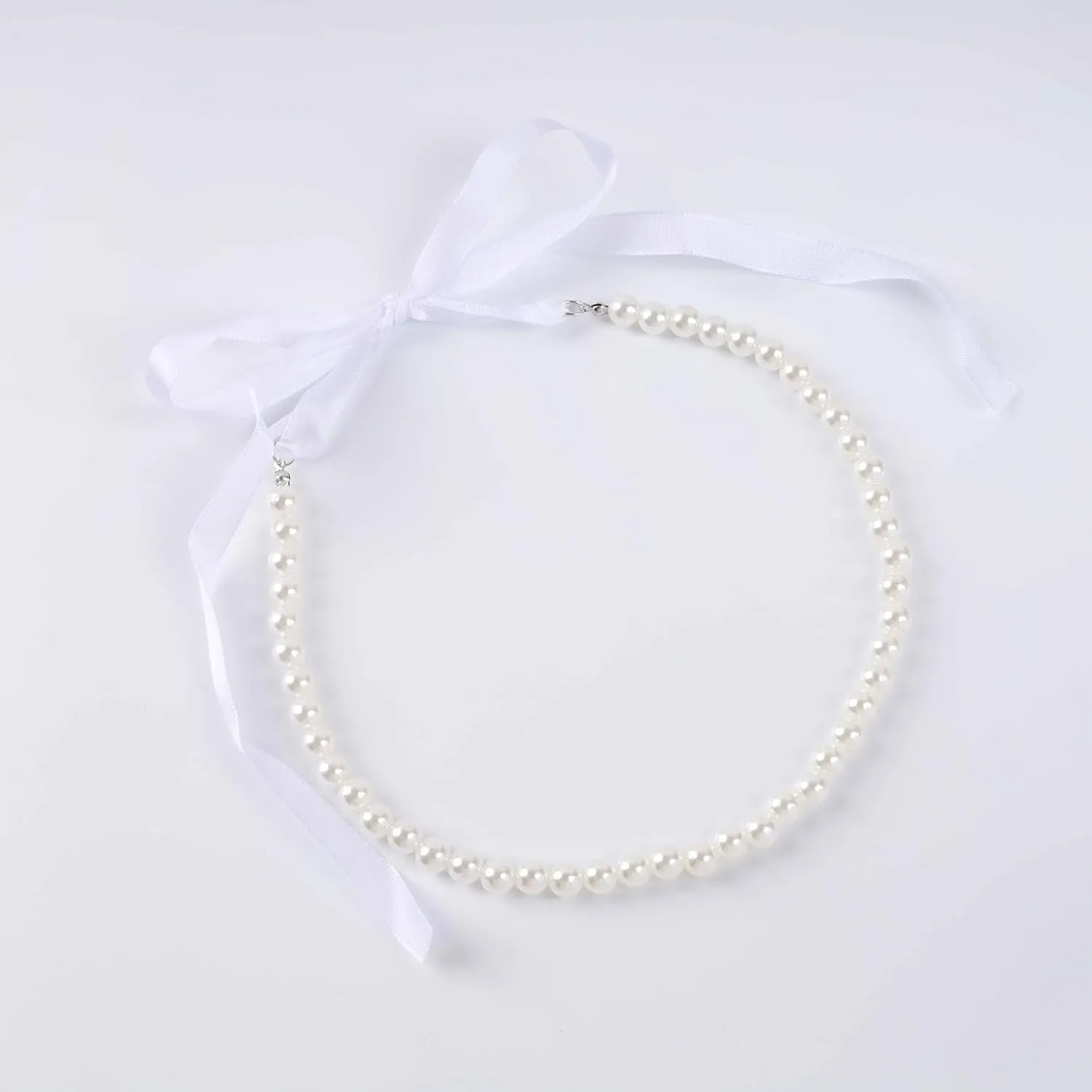 Vintage Pearl Ribbon Choker Necklace Black Ribbon Bow Necklace Round Pearl Long Bow Tie Up Necklaces Pearl Strand Collar Necklaces Jewelry for Women