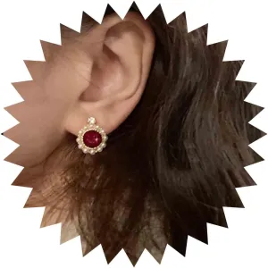 Vintage Pearl Ruby Earrings Oval Ruby Stud Earrings Red Gemstone Earrings Boho Ruby Crystal Earrings Jewelry for Women