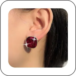 Vintage Red Ruby Stud Earrings Crystal Ruby Earrings Gold Ruby Cz Earrings Red Rhinestone Square Earrings Ruby Gemstone Earrings Jewelry for Women