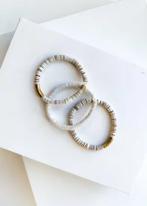 White and Gold Cardiff Disc Beaded Stretch Bracelet