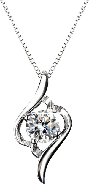White Gold Plated Sterling Silver Necklace for Women,Dainty Cubic Zirconia Pendant Long Chain Valentine's Day Gift for Mom