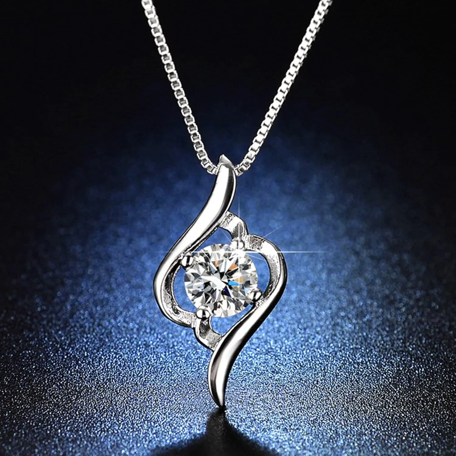 White Gold Plated Sterling Silver Necklace for Women,Dainty Cubic Zirconia Pendant Long Chain Valentine's Day Gift for Mom