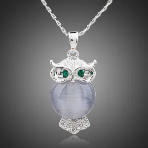 White Gold Stellux Austrian Owl Pendant Necklace KPN0098