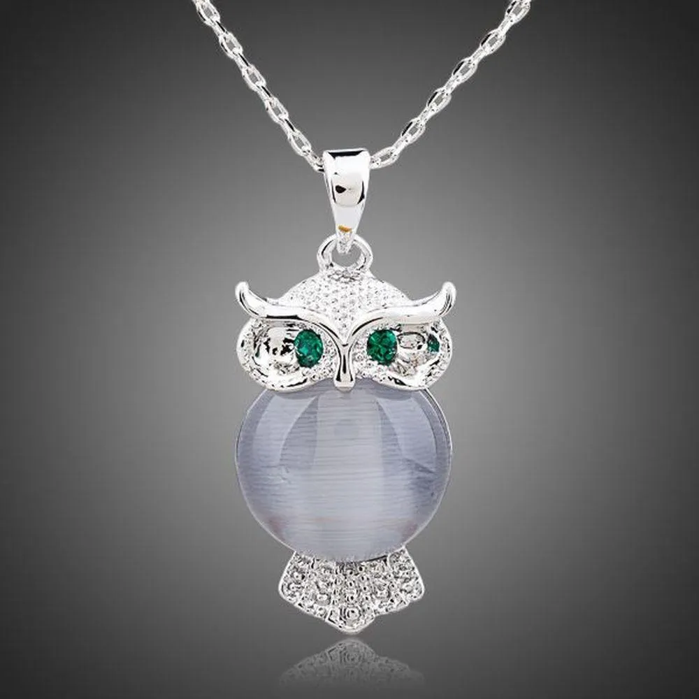 White Gold Stellux Austrian Owl Pendant Necklace KPN0098