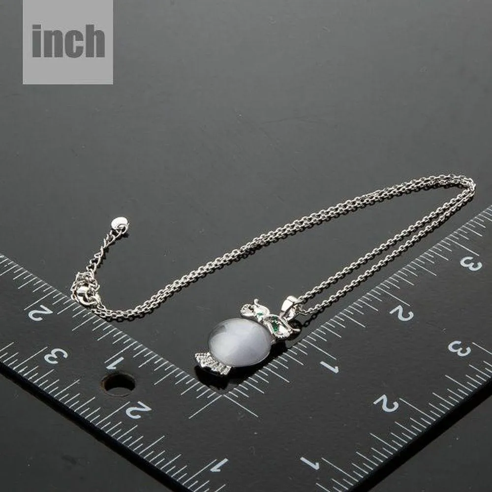 White Gold Stellux Austrian Owl Pendant Necklace KPN0098