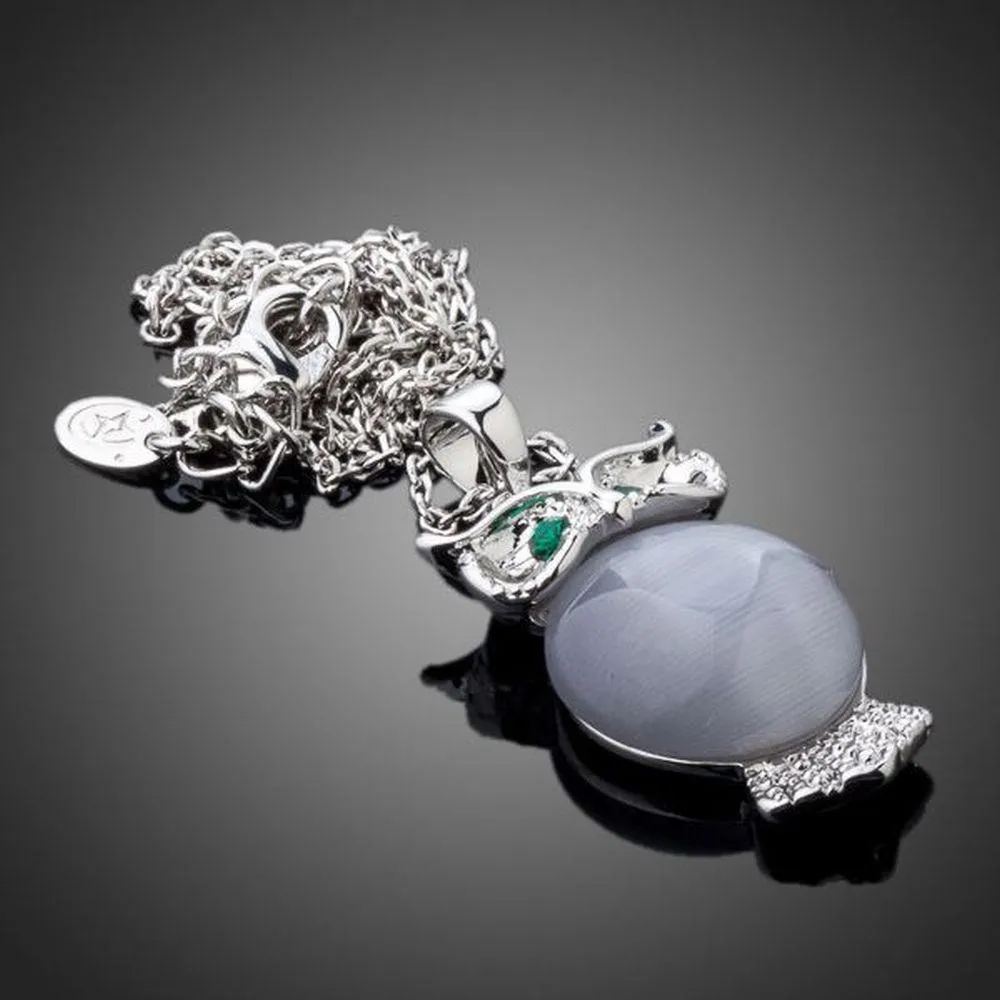 White Gold Stellux Austrian Owl Pendant Necklace KPN0098