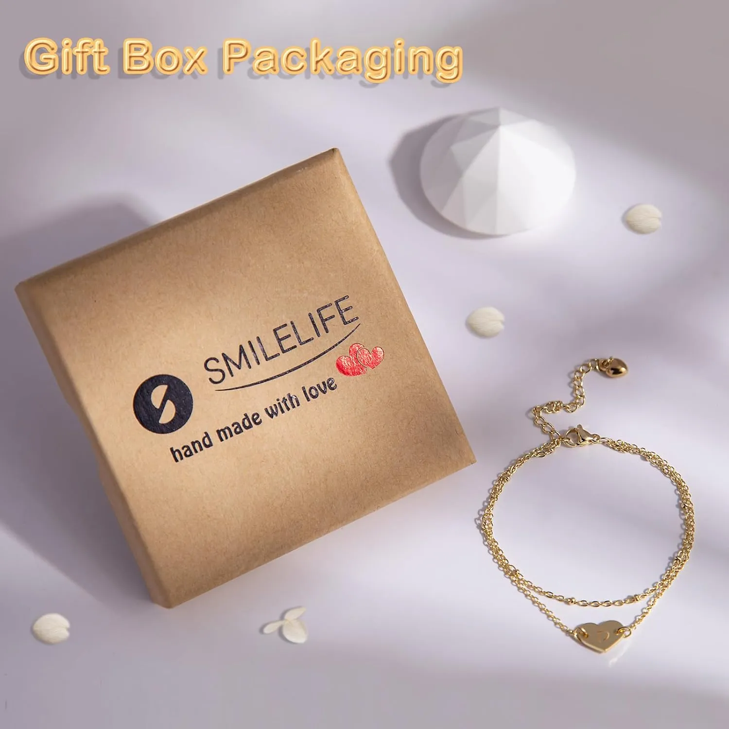 Women Gifts - Women Bracelets - Dainty Golden Initial Heart Charm Chain Bracelets With Hollow Letter