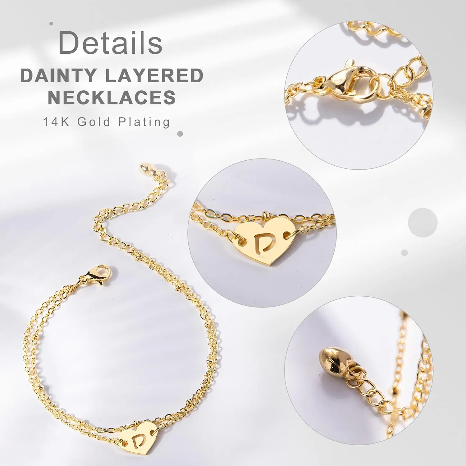 Women Gifts - Women Bracelets - Dainty Golden Initial Heart Charm Chain Bracelets With Hollow Letter