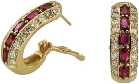 Women's 3Ct Oval Cut Simulated Ruby Hoop Stud Earrings in 14K Yellow Gold Plated Setting