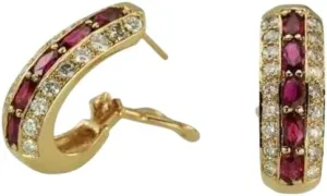 Women's 3Ct Oval Cut Simulated Ruby Hoop Stud Earrings in 14K Yellow Gold Plated Setting