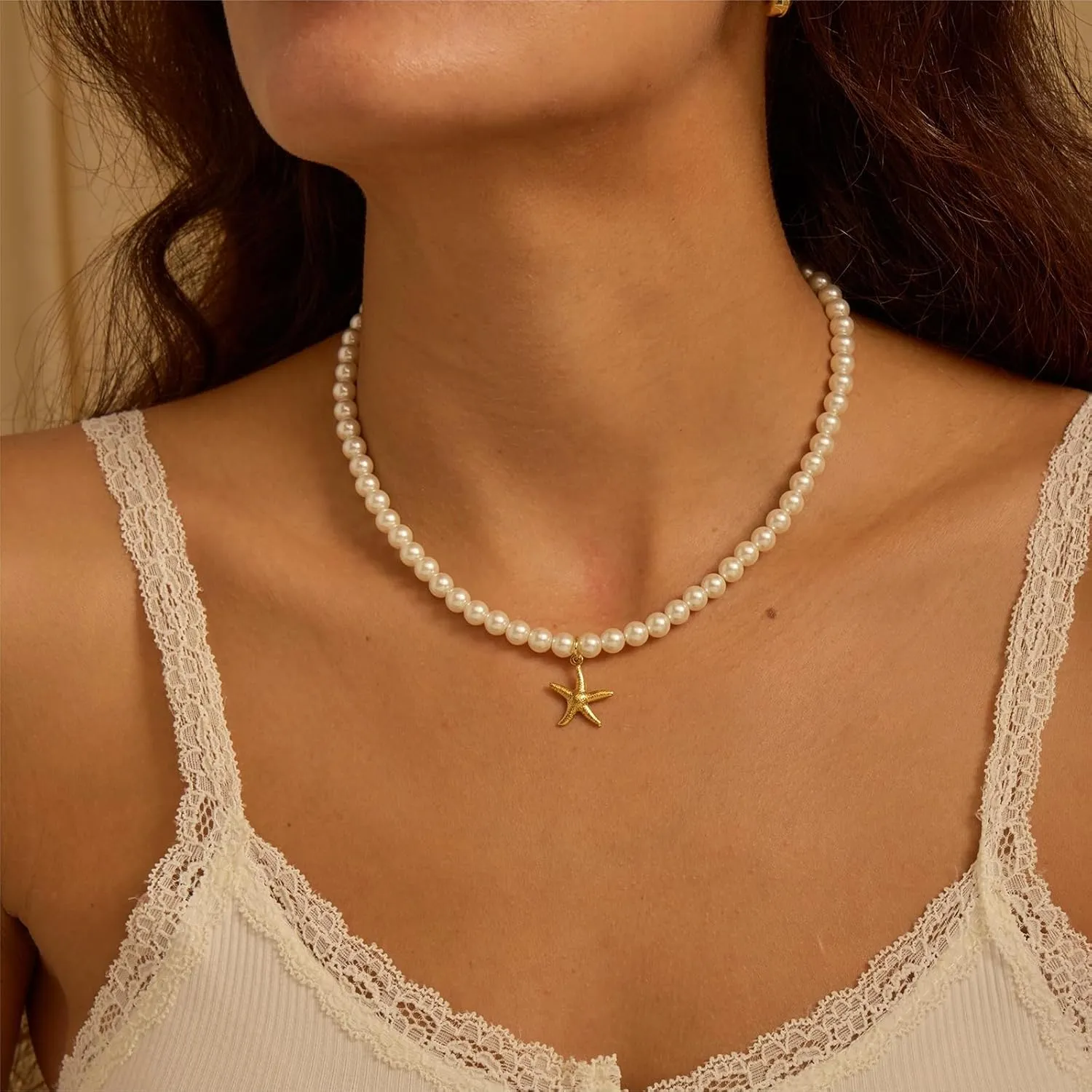 Women's Shell Pearl Choker Necklace, Trendy 14K Gold Plated Pearl Necklace With Pendant Exquisite Handmade Jewelry Gift