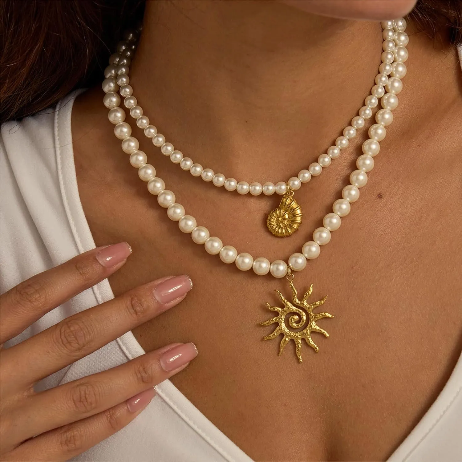 Women's Shell Pearl Choker Necklace, Trendy 14K Gold Plated Pearl Necklace With Pendant Exquisite Handmade Jewelry Gift