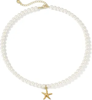 Women's Shell Pearl Choker Necklace, Trendy 14K Gold Plated Pearl Necklace With Pendant Exquisite Handmade Jewelry Gift