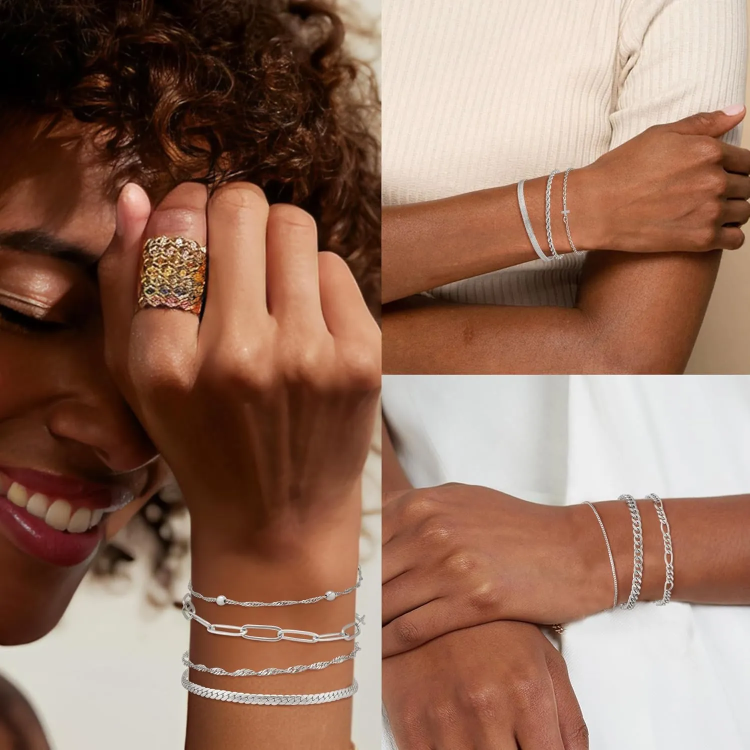 XIANNVXI Gold Bracelets Stack for Women Dainty Bracelets Thin Gold Bracelets Gold Chain Bracelet 10Pcs Paper Clip Bracelets Set Stackable Figaro Herringbone Paperclip Bracelet Pack for Womens