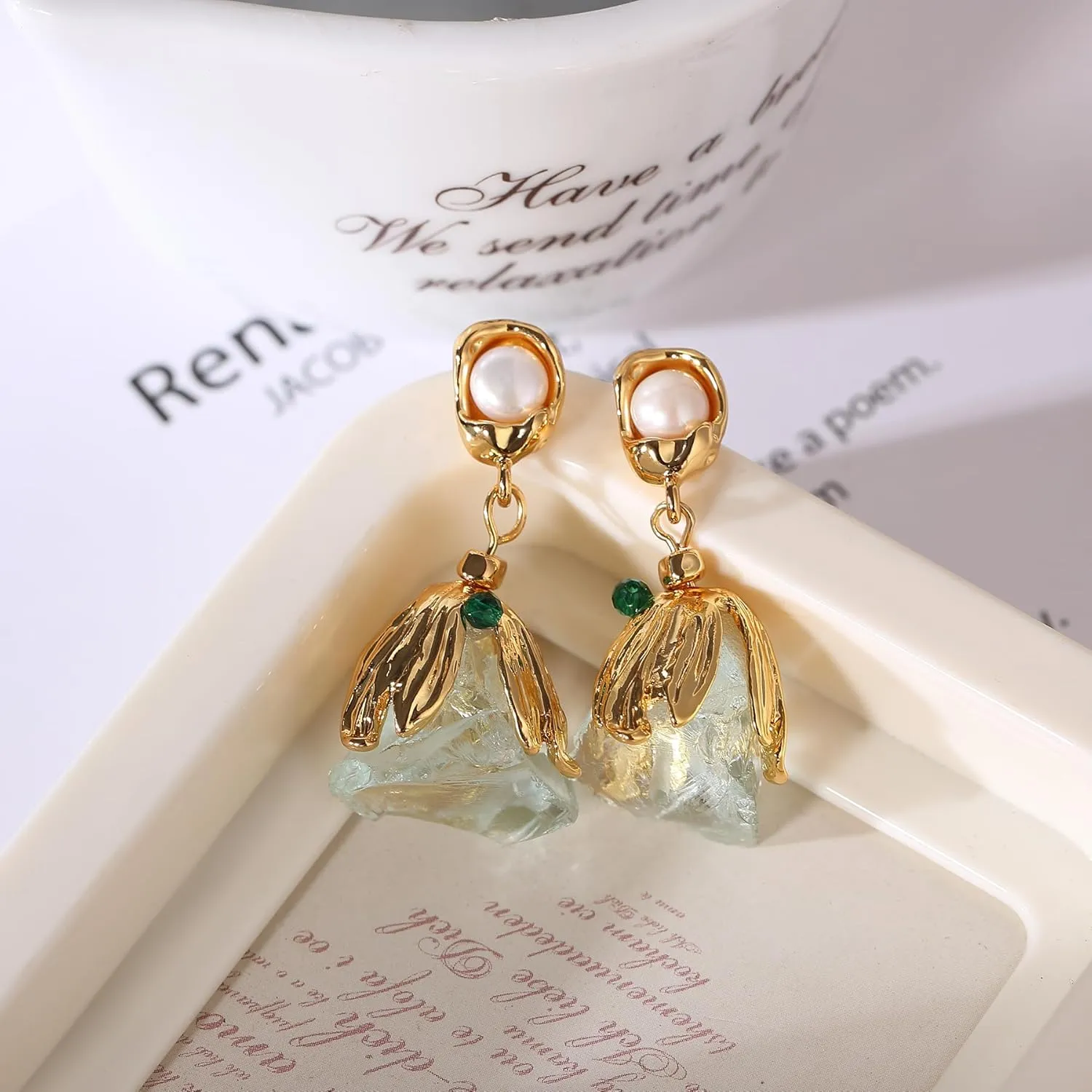 Yanser Pearl Earrings for Women,18k Plated Hypoallergenic Gold Hoop EarringsPersonalized Crystal/Tigers-Eye/AAA   Quality Pearls Drop Earrings