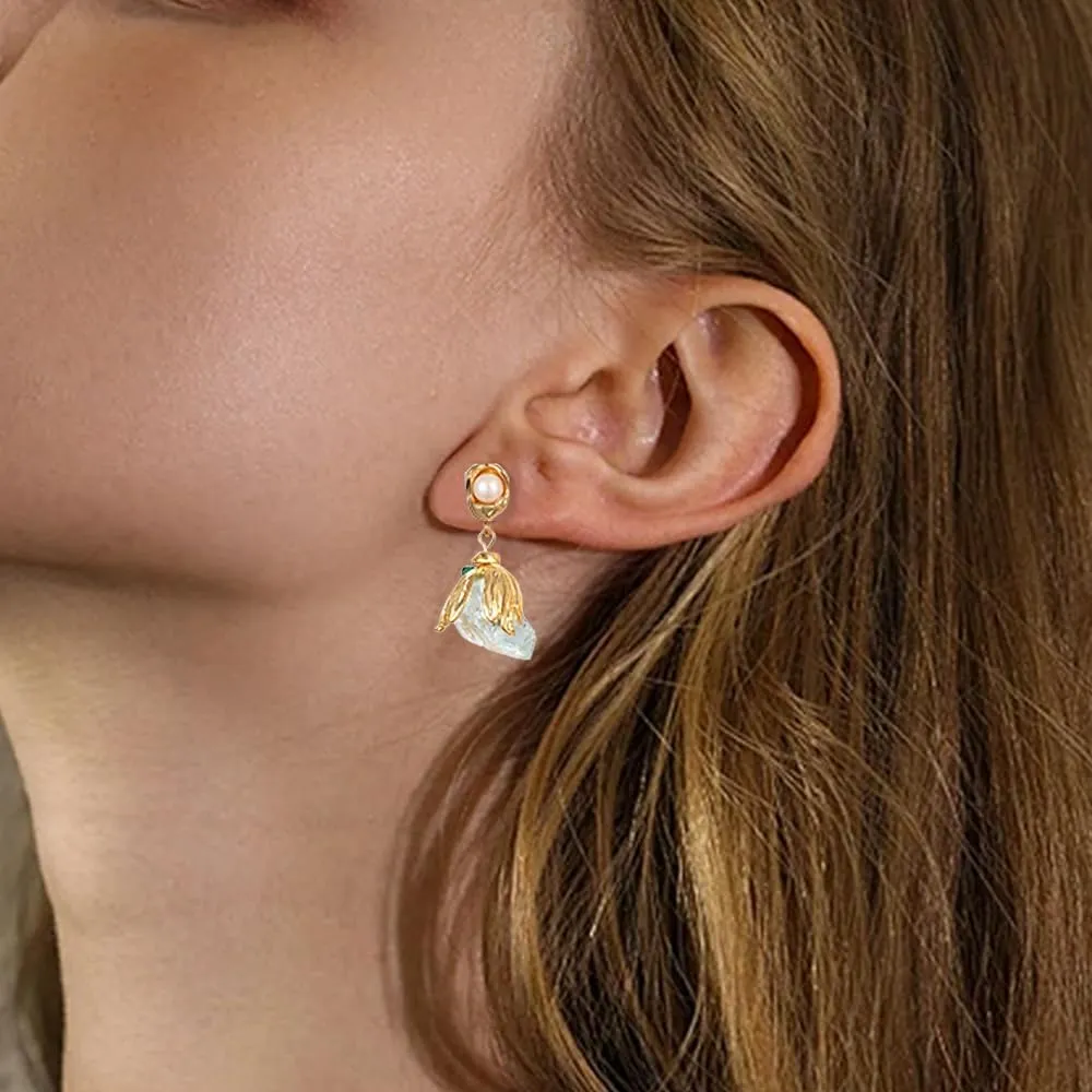 Yanser Pearl Earrings for Women,18k Plated Hypoallergenic Gold Hoop EarringsPersonalized Crystal/Tigers-Eye/AAA   Quality Pearls Drop Earrings