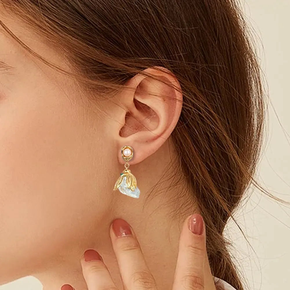 Yanser Pearl Earrings for Women,18k Plated Hypoallergenic Gold Hoop EarringsPersonalized Crystal/Tigers-Eye/AAA   Quality Pearls Drop Earrings