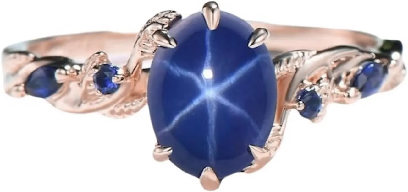 YDD Linde Star Sapphire Engagement Ring S925 10K 14K 18K Linde Star Sapphire Rings for Women Star Sapphire Engagement Rings Free Engraving