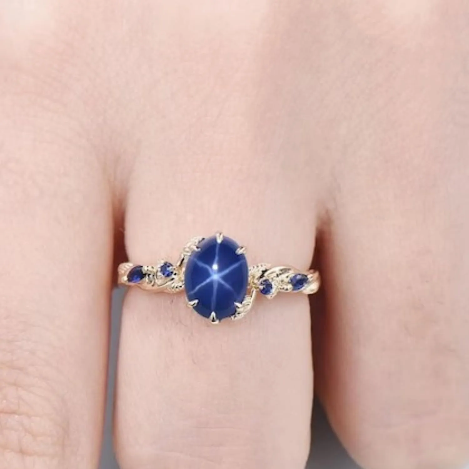 YDD Linde Star Sapphire Engagement Ring S925 10K 14K 18K Linde Star Sapphire Rings for Women Star Sapphire Engagement Rings Free Engraving