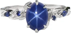 YDD Linde Star Sapphire Engagement Ring S925 10K 14K 18K Linde Star Sapphire Rings for Women Star Sapphire Engagement Rings Free Engraving