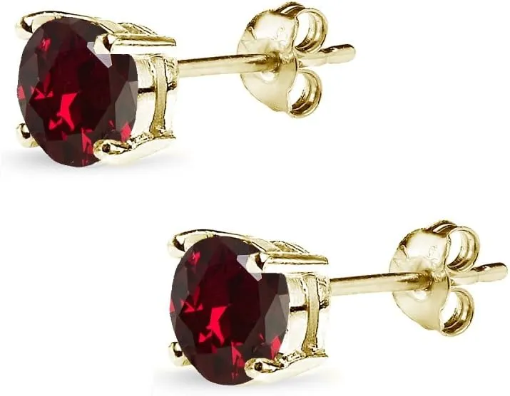 Yellow Gold Flashed Sterling Silver 6mm Round Solitaire Stud Gemstone Birthstone Earrings for Women Bridesmaids