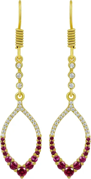 Yellow Gold Plated Simulated Ruby/Emerald/Blue Sapphire and Simulated Diamond Dangle Earrings For Women, Jewelry Christmas Gifts For Mom Wife Her