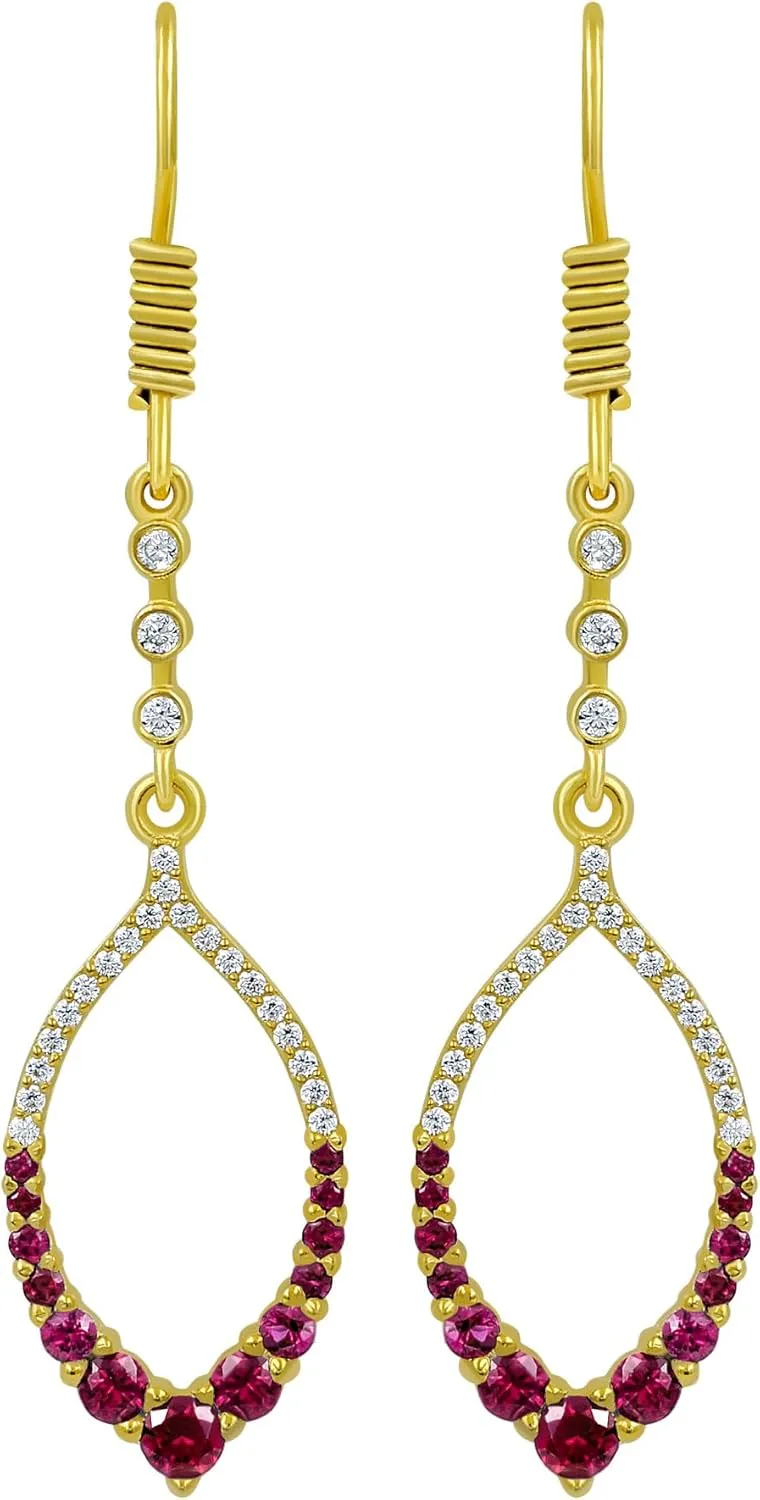 Yellow Gold Plated Simulated Ruby/Emerald/Blue Sapphire and Simulated Diamond Dangle Earrings For Women, Jewelry Christmas Gifts For Mom Wife Her