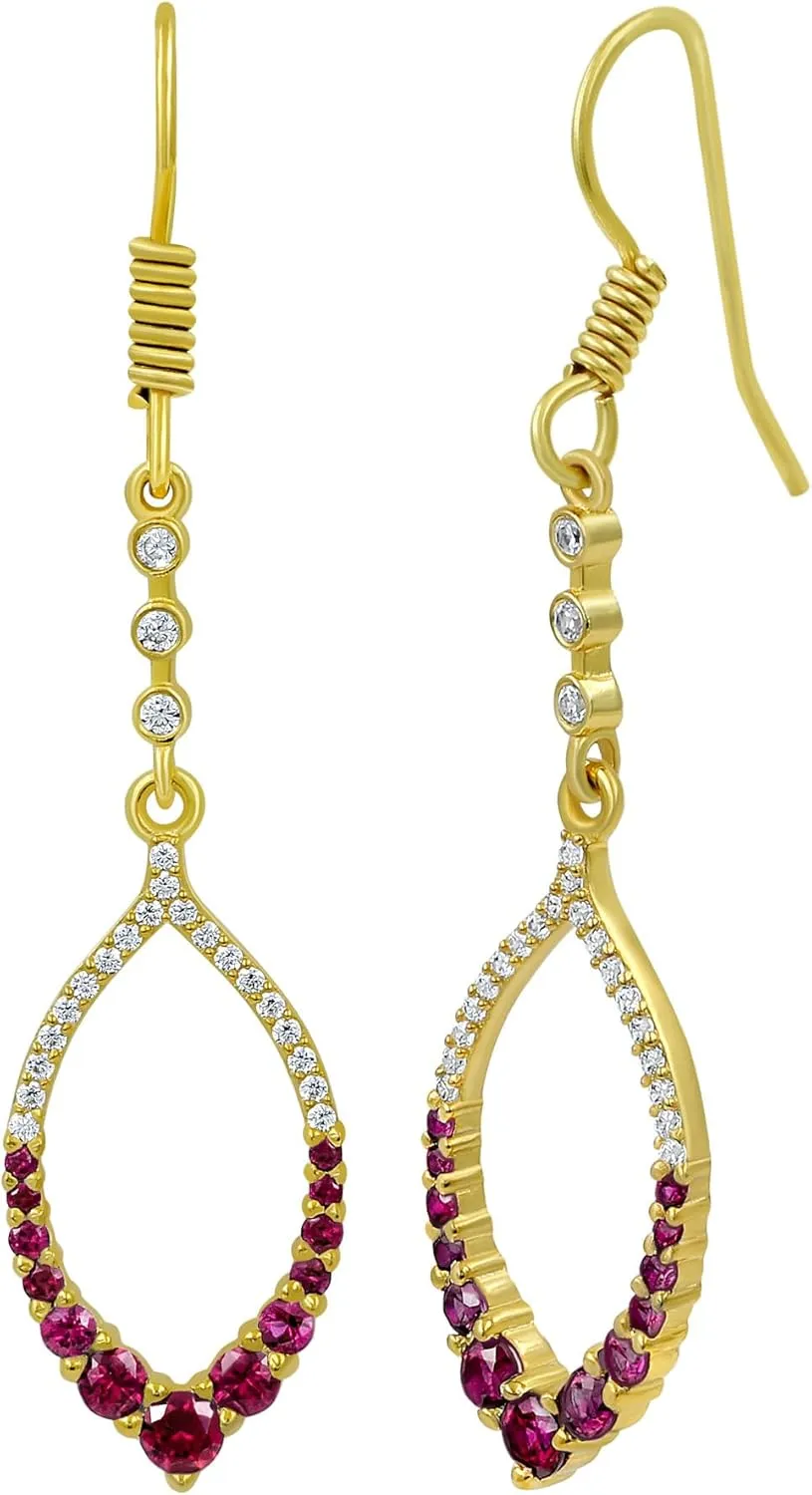 Yellow Gold Plated Simulated Ruby/Emerald/Blue Sapphire and Simulated Diamond Dangle Earrings For Women, Jewelry Christmas Gifts For Mom Wife Her
