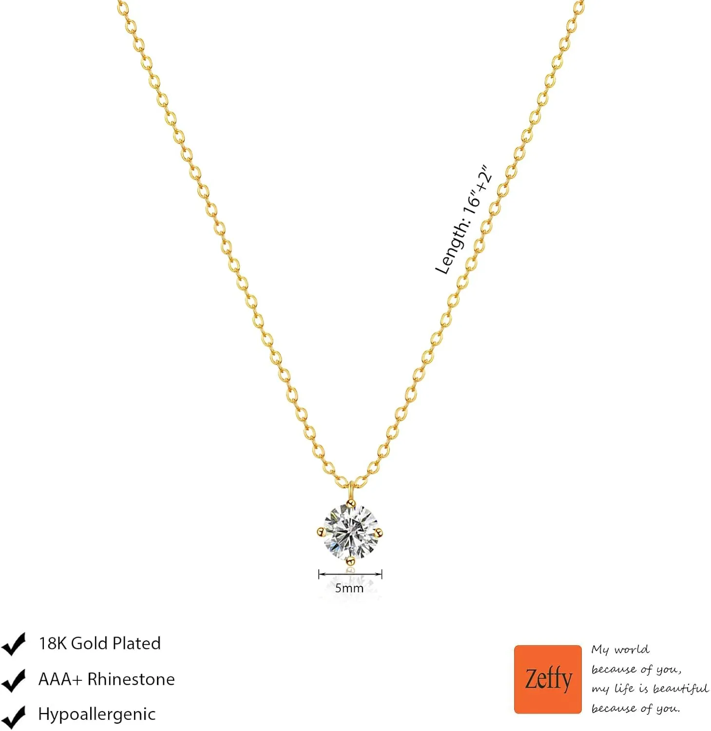 Zeffy Diamond Necklaces for Women, Dainty Gold Necklace 18k Gold Plated Layered Necklaces Simple Gold CZ Diamond Pendant Necklaces for Women Trendy Jewelry Gifts for Girls