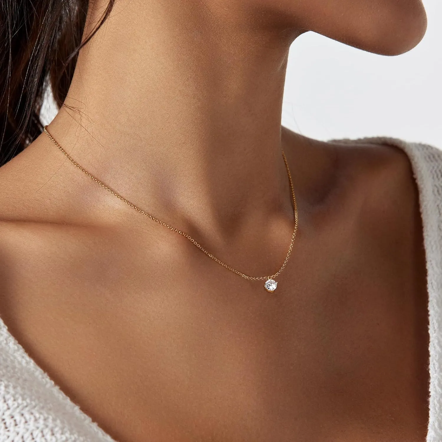 Zeffy Diamond Necklaces for Women, Dainty Gold Necklace 18k Gold Plated Layered Necklaces Simple Gold CZ Diamond Pendant Necklaces for Women Trendy Jewelry Gifts for Girls